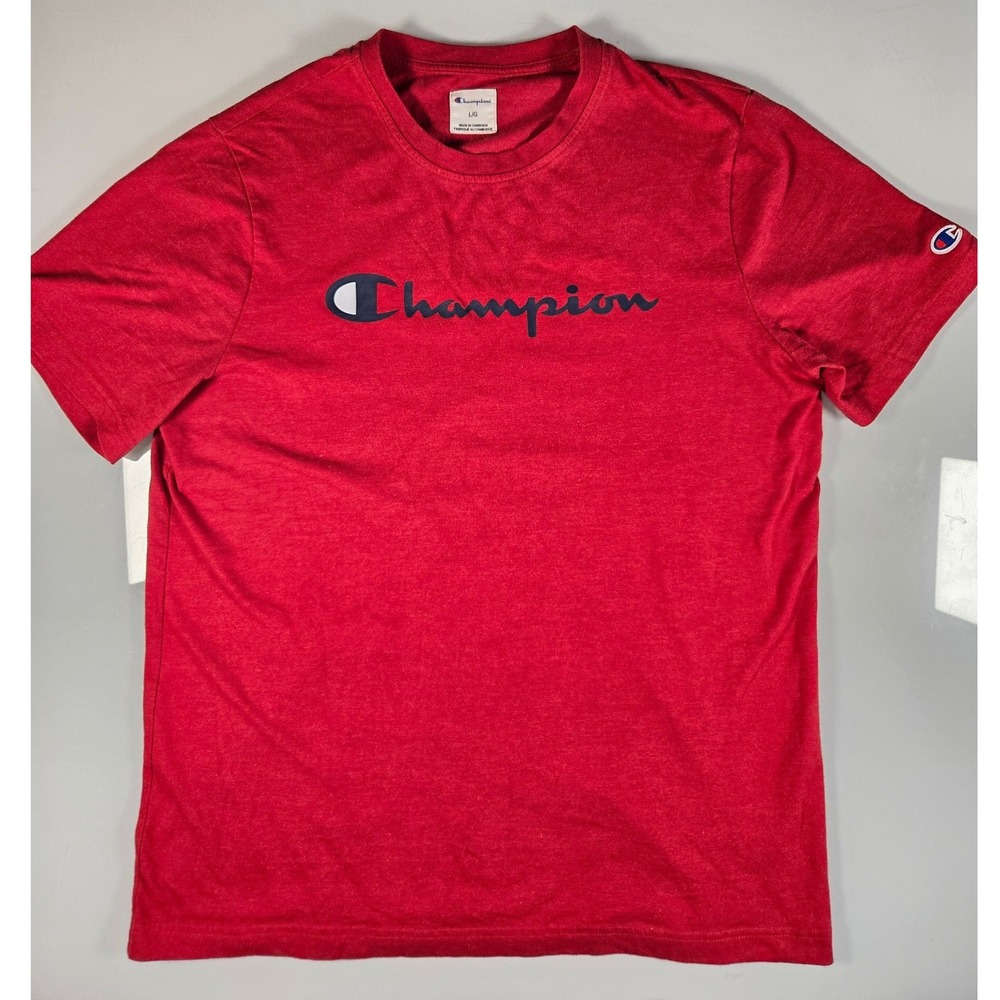 Champion Mens Red Script Logo Short Sleeve T-Shirt Size Large